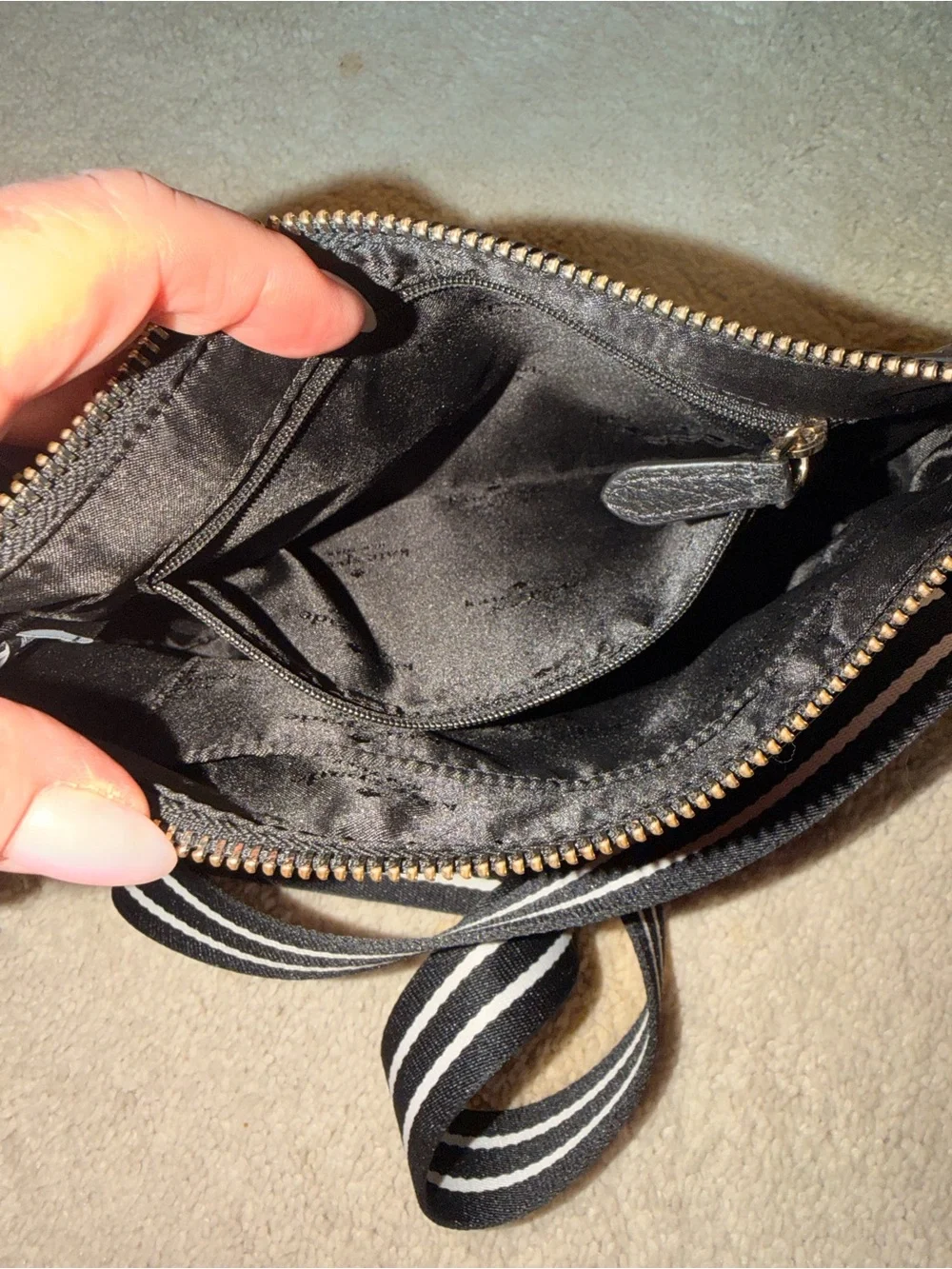 kate spade Black Crossbody with Black-and-White Striped Strap